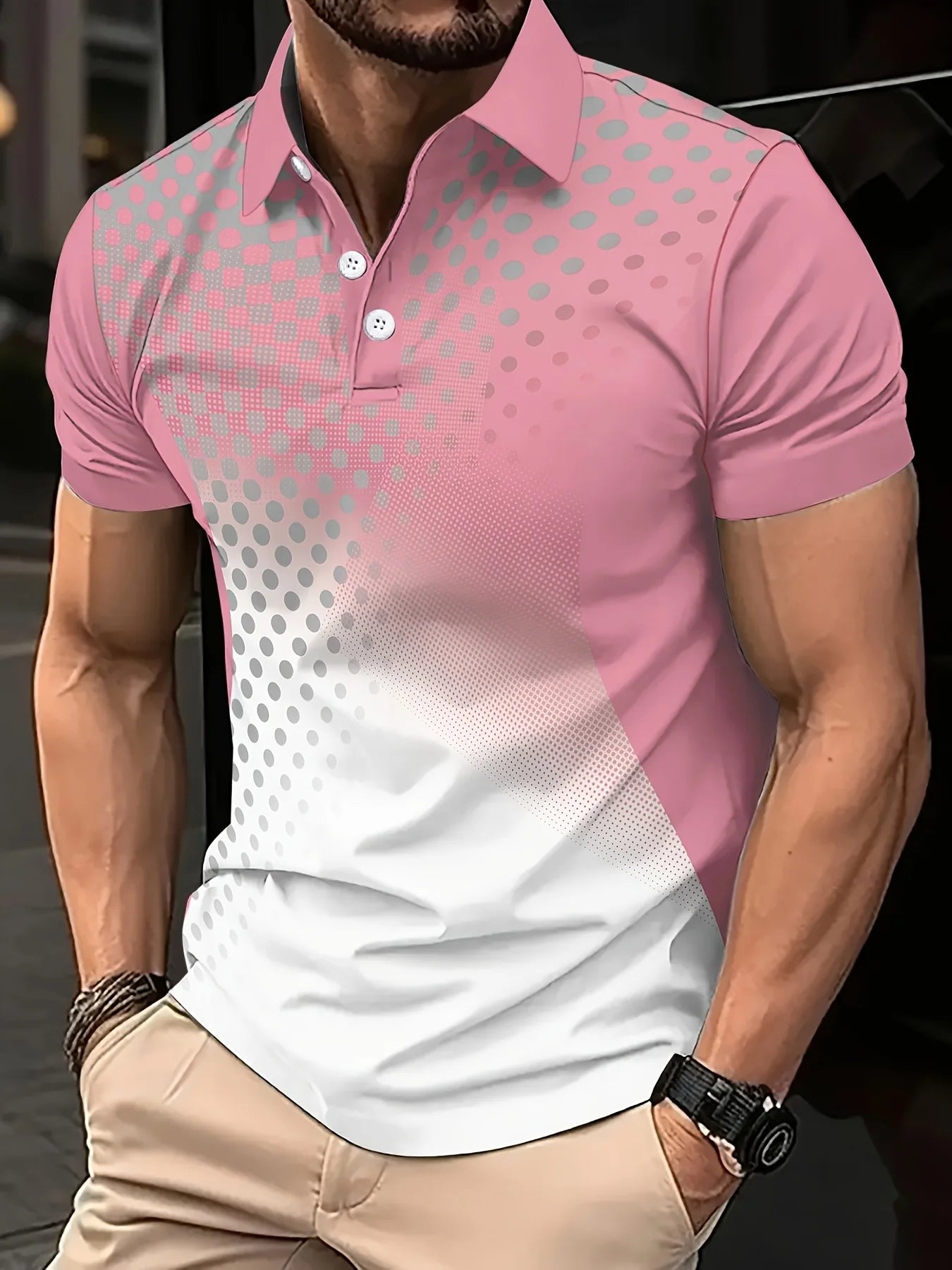 Camisa de Golf deportiva de lunares para hombre, Polo de manga corta