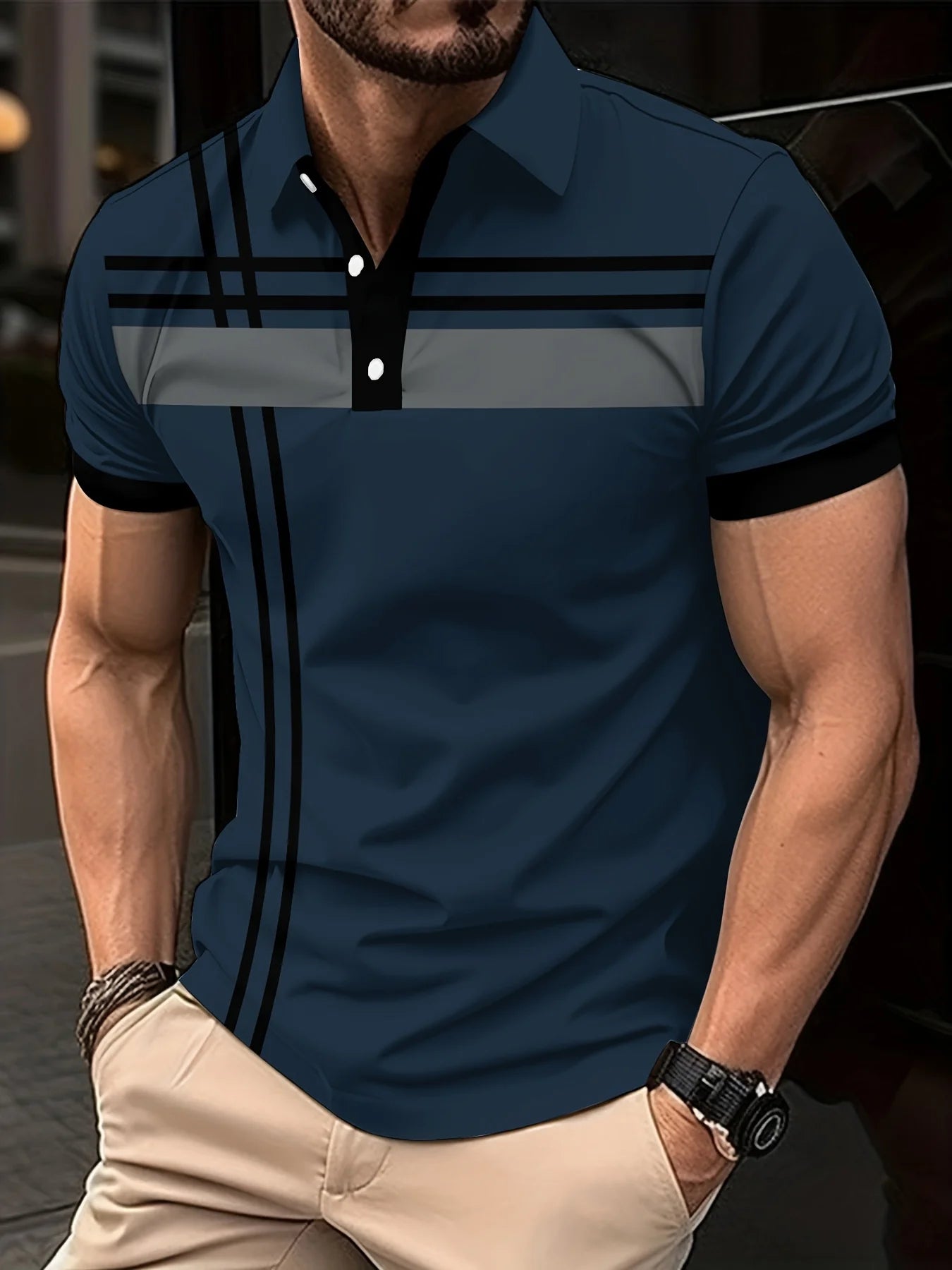 Camisa de rayas con patrones geométricos de verano para hombre