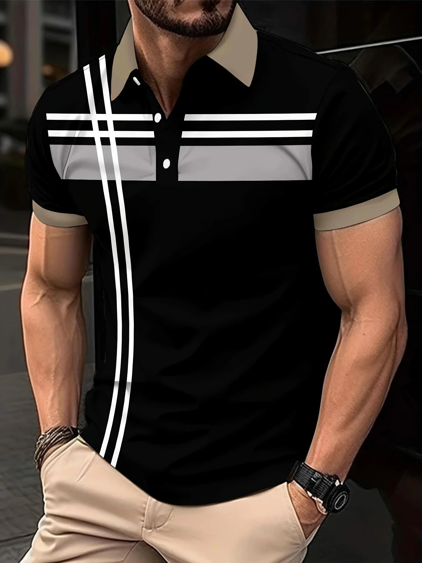 Camisa de rayas con patrones geométricos de verano para hombre