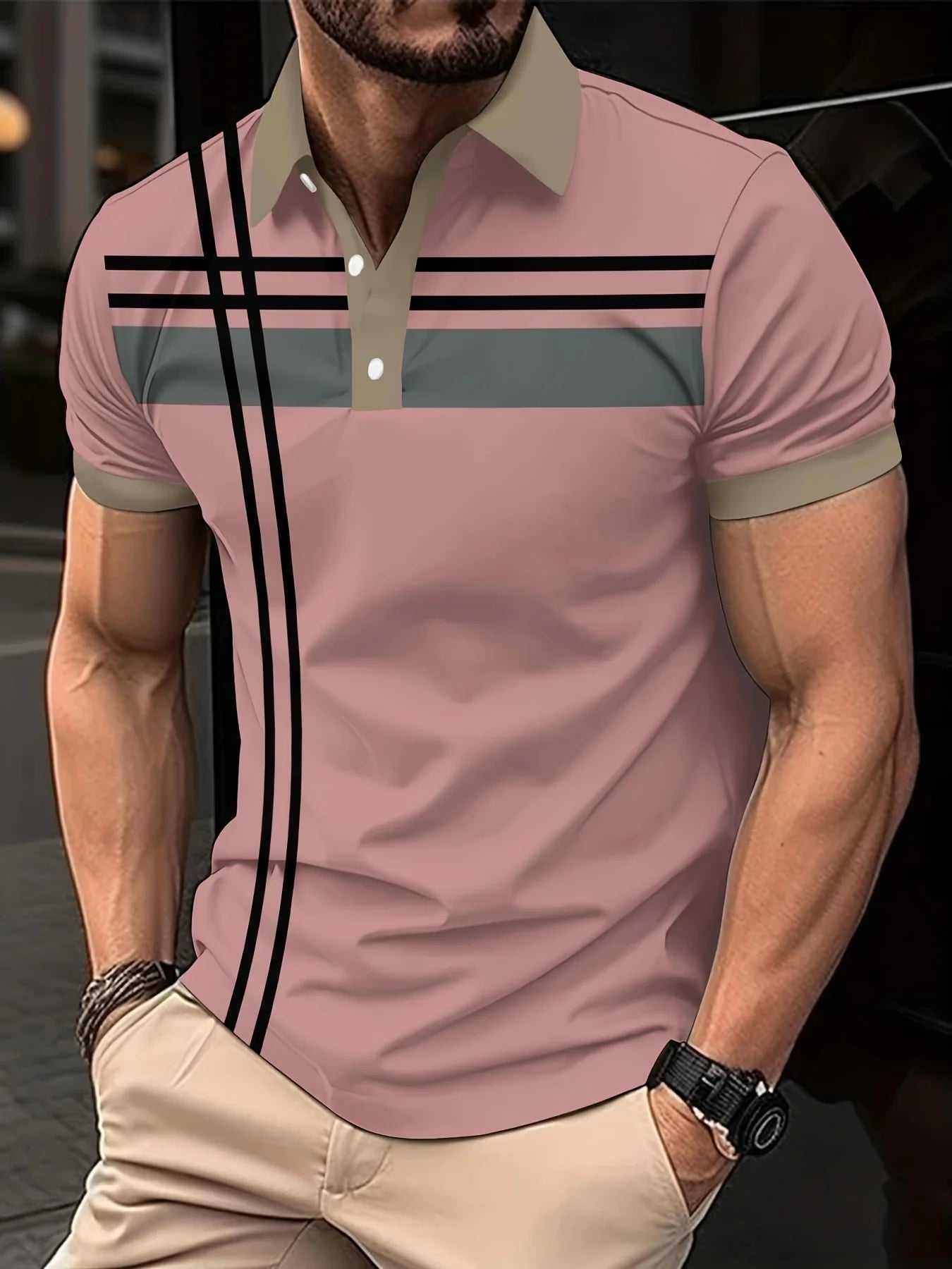 Camisa de rayas con patrones geométricos de verano para hombre