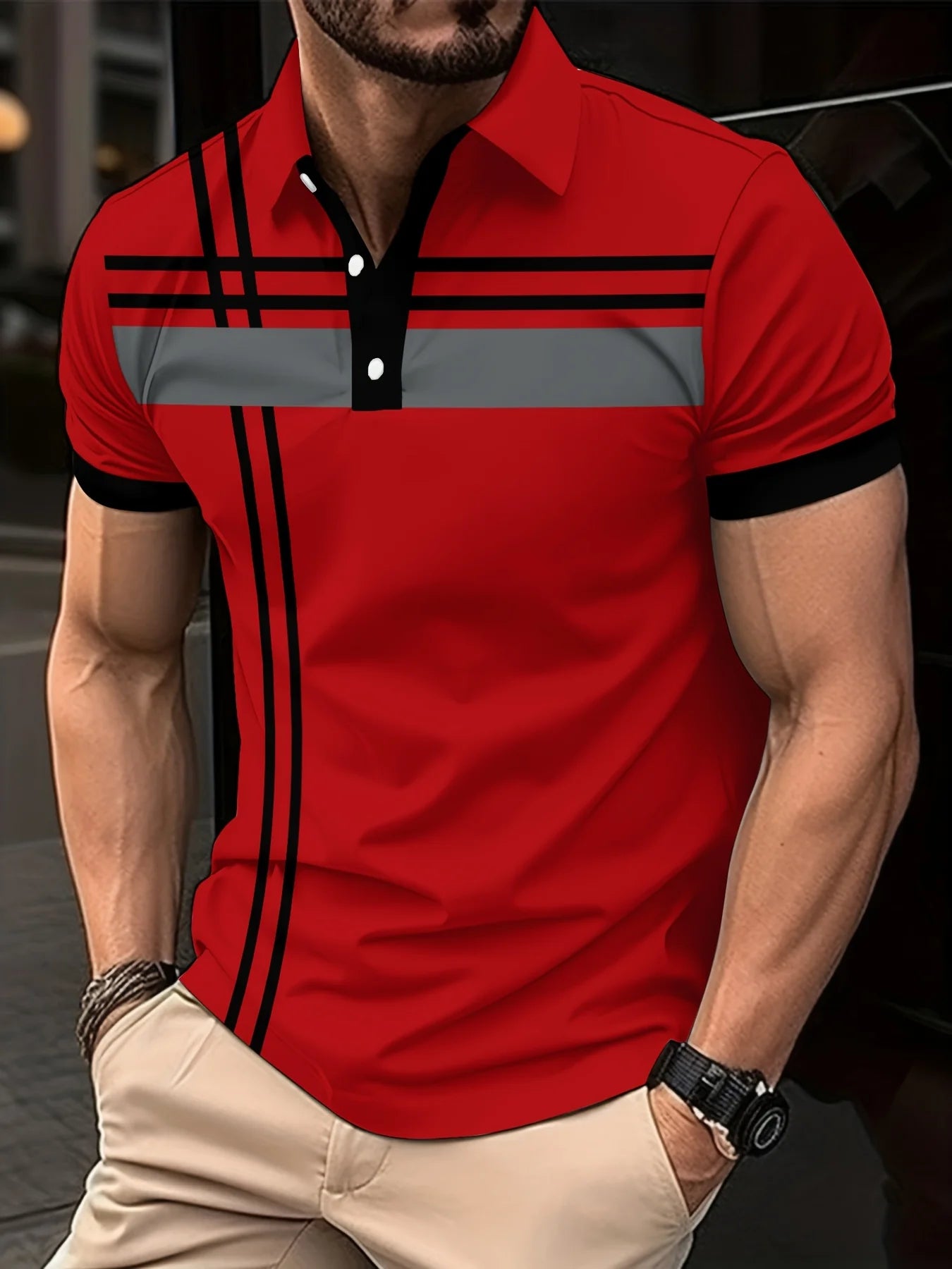 Camisa de rayas con patrones geométricos de verano para hombre