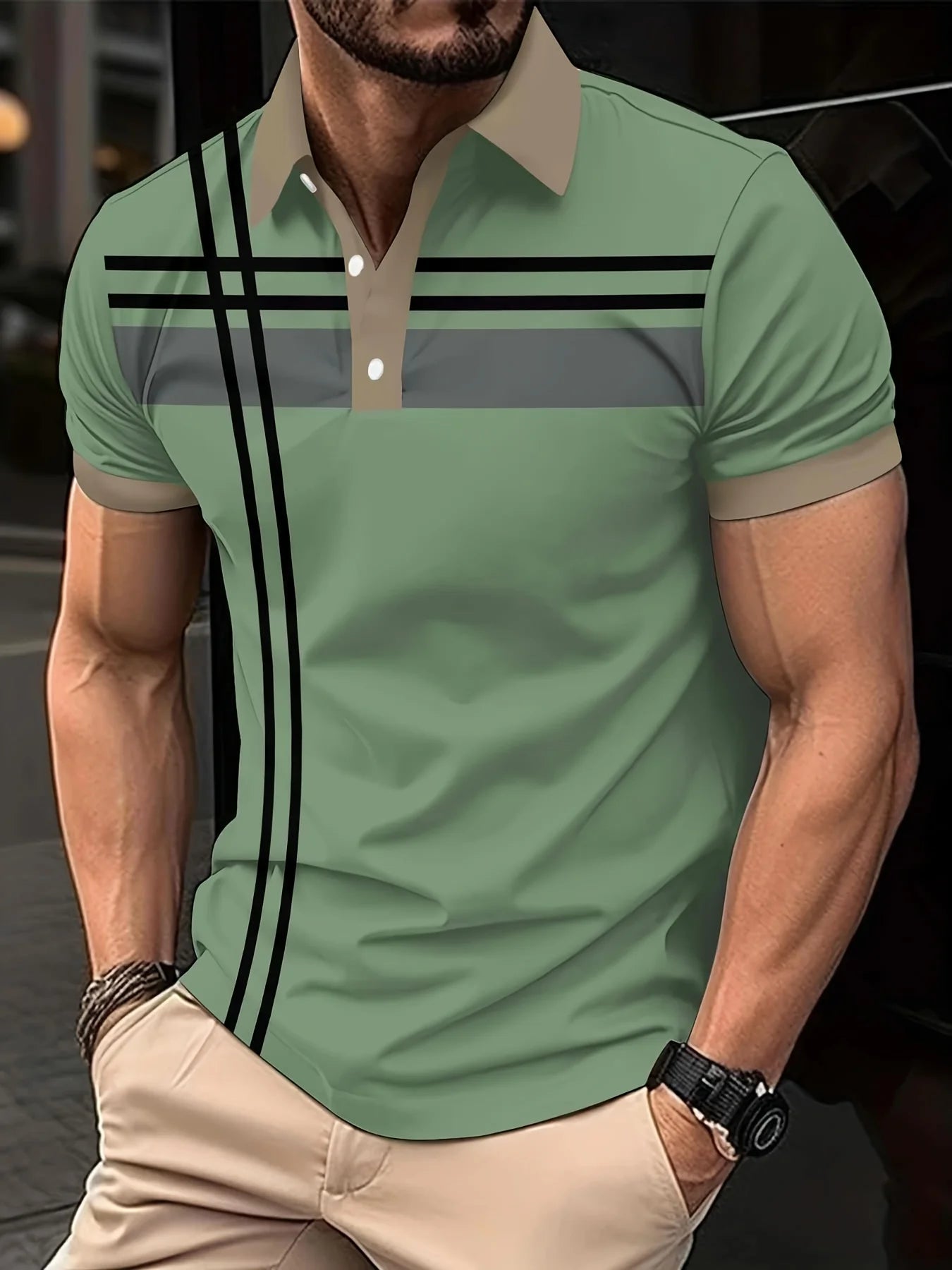 Camisa de rayas con patrones geométricos de verano para hombre