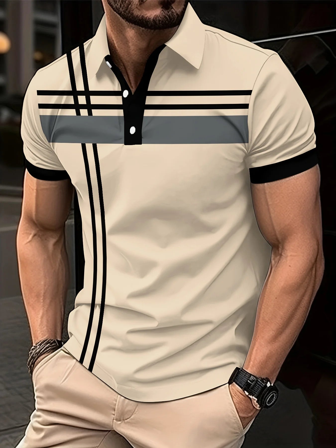 Camisa de rayas con patrones geométricos de verano para hombre