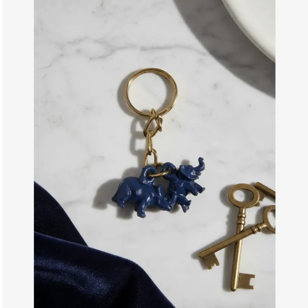 Llavero De Rinoceronte Y Elefante Azul Llavero