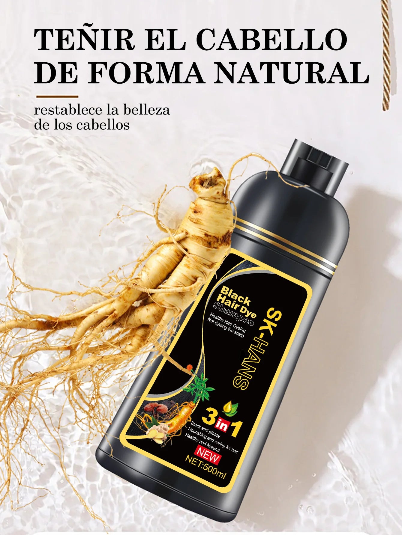 Shampoo para Teñir El Cabello Negro 3 en 1