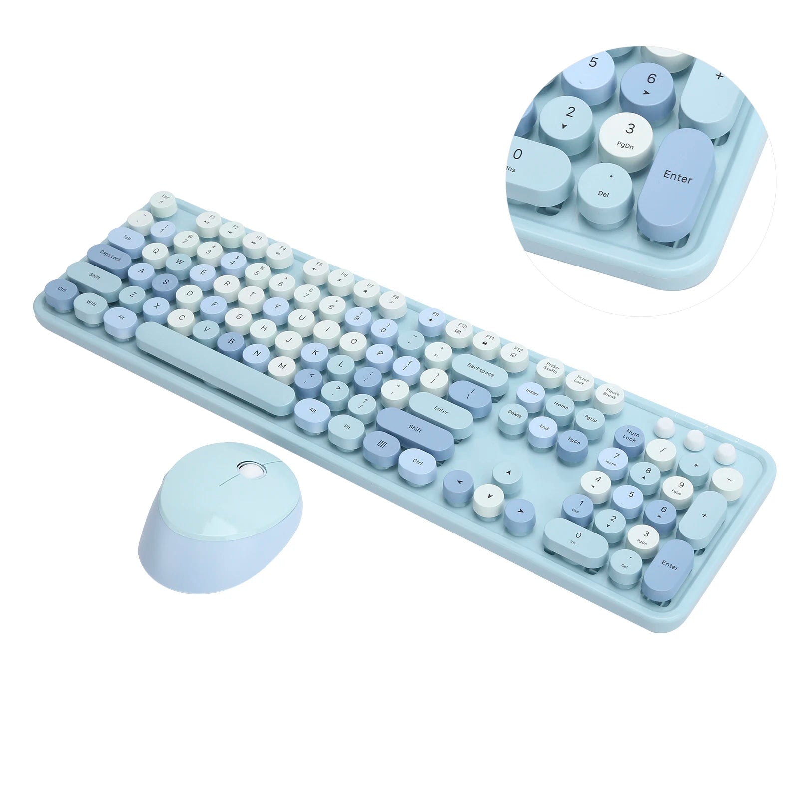 Combo de ratón y teclado inalámbrico de 2,4G, teclas redondas