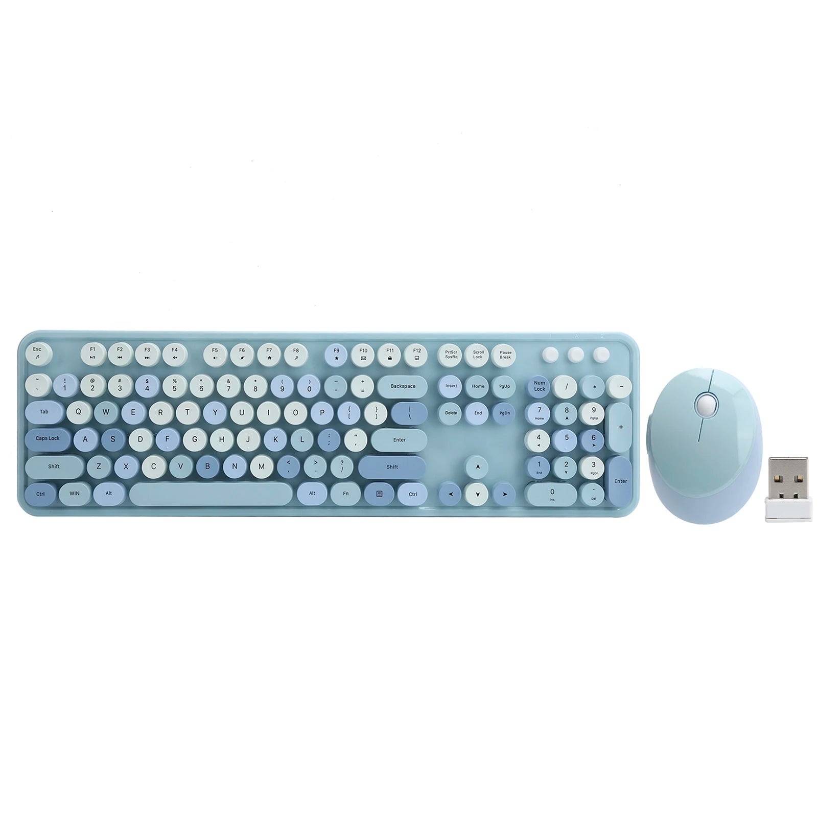 Combo de ratón y teclado inalámbrico de 2,4G, teclas redondas