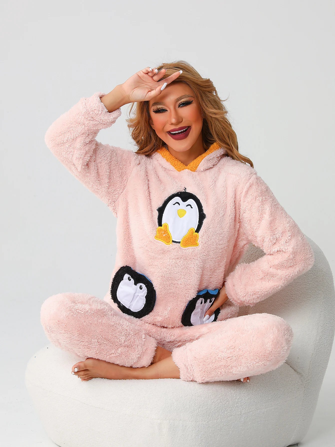 Conjunto Pijamas de nina Polar Dibujo Animado Con Capuch Con Forma de Panda