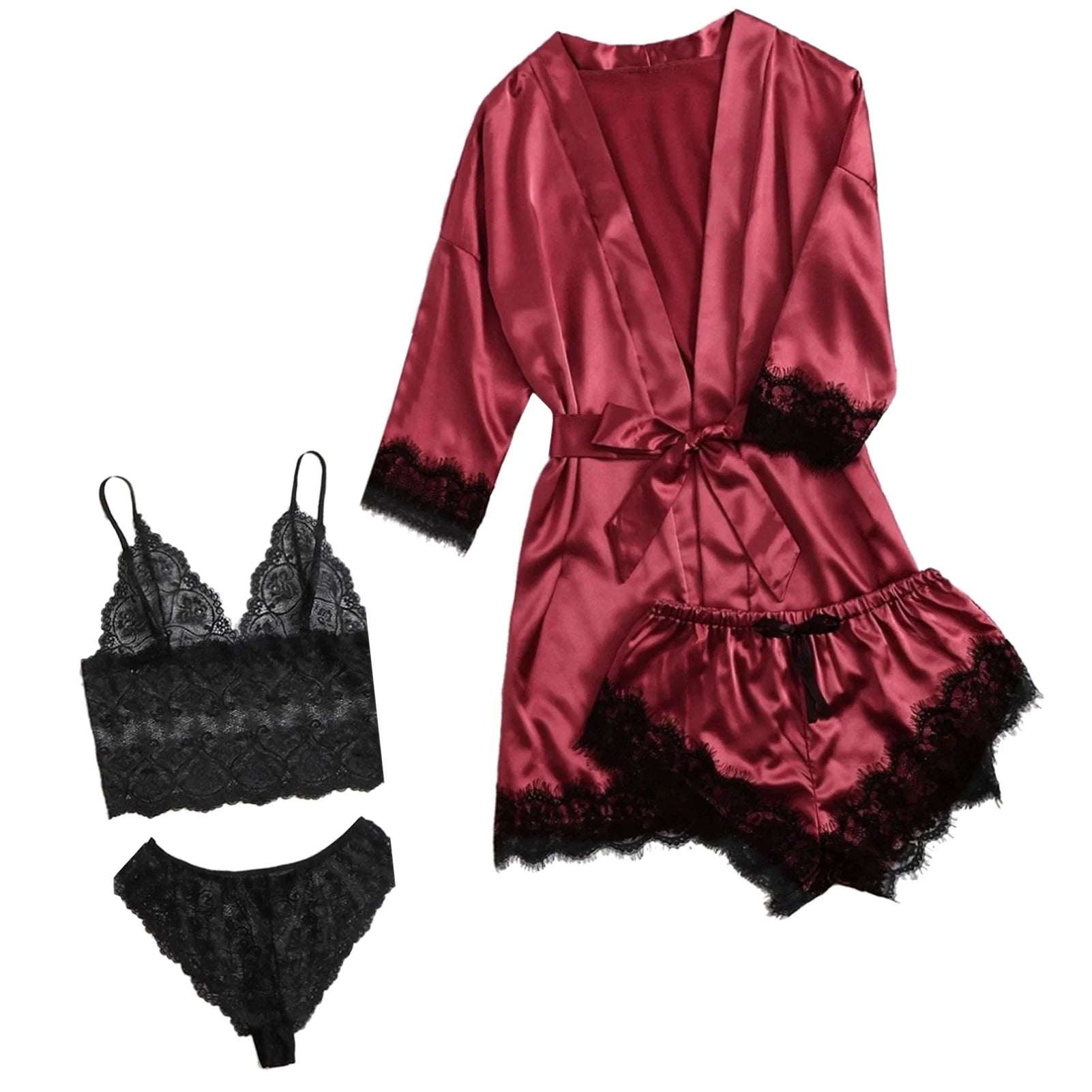 Conjunto de pijama de satén para mujer,