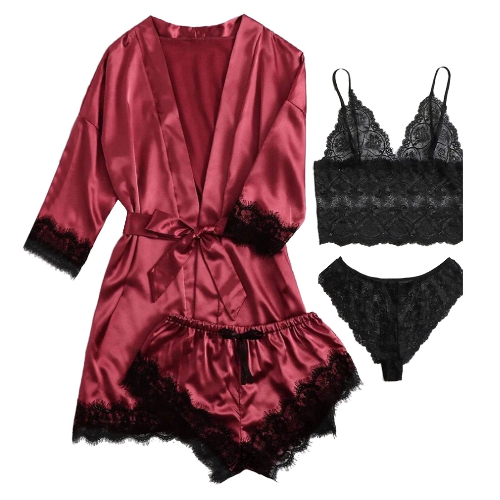 Conjunto de pijama de satén para mujer,