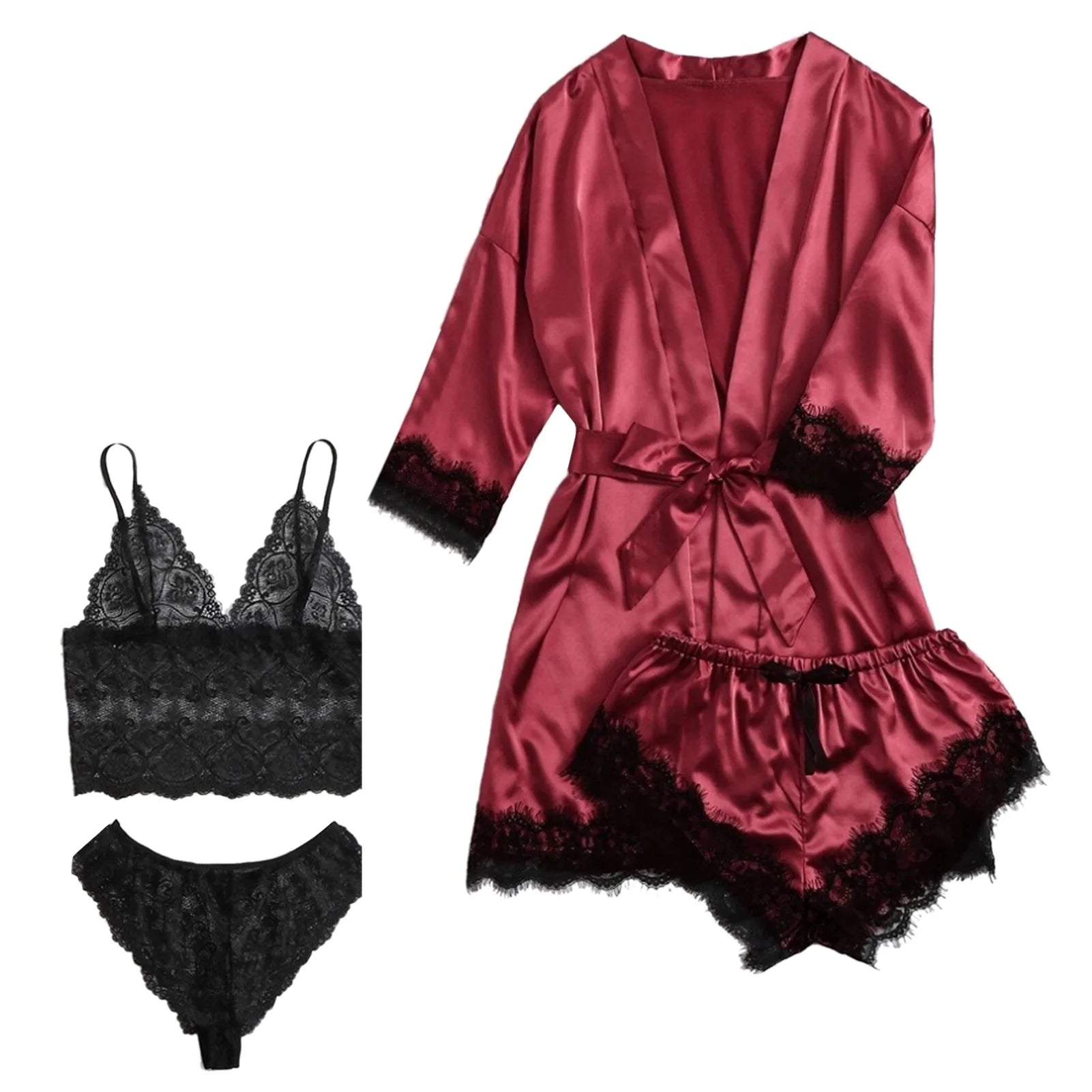 Conjunto de pijama de satén para mujer,