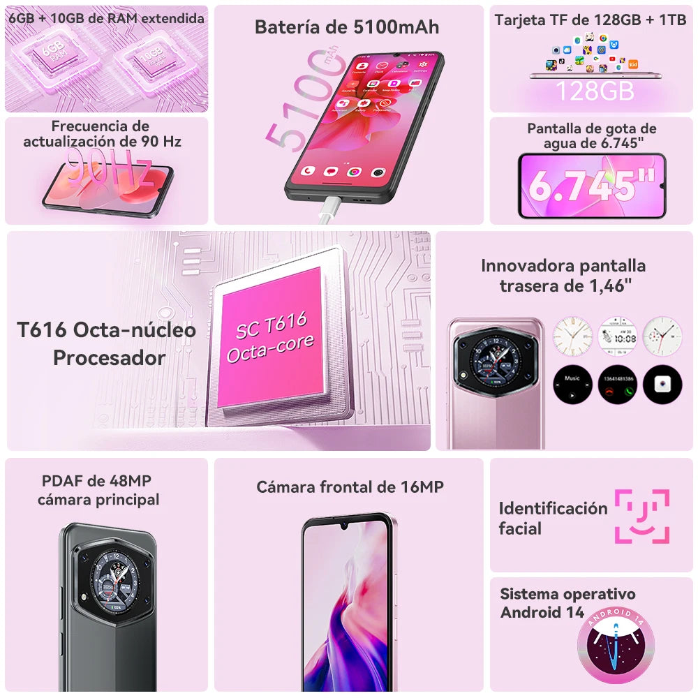 Teléfono Android 14, 16 GB de RAM