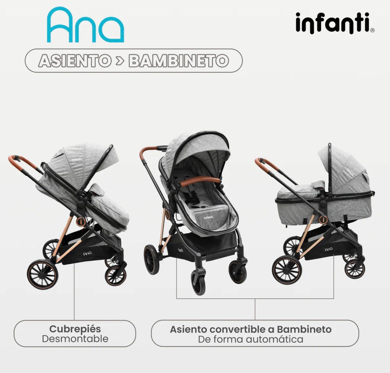 Carriola Ana Infanti Con Sistema De Viaje Convertible A Bambineto