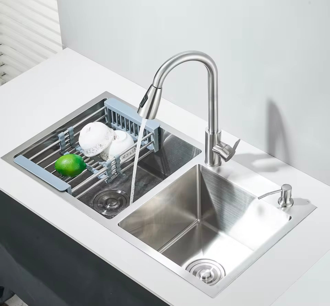 Fregadero de Cocina de Acero Inoxidable 55x45 / 80x45 cm con Mezcladora y Dispensador de Jabón