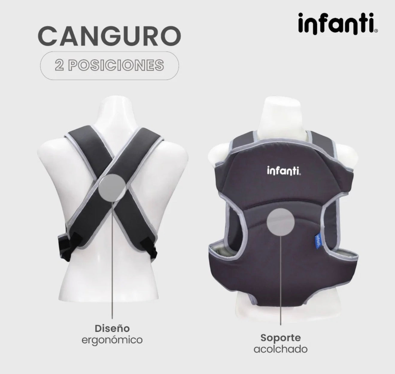 Canguro Infanti 2 Posiciones Cómodo y Seguro
