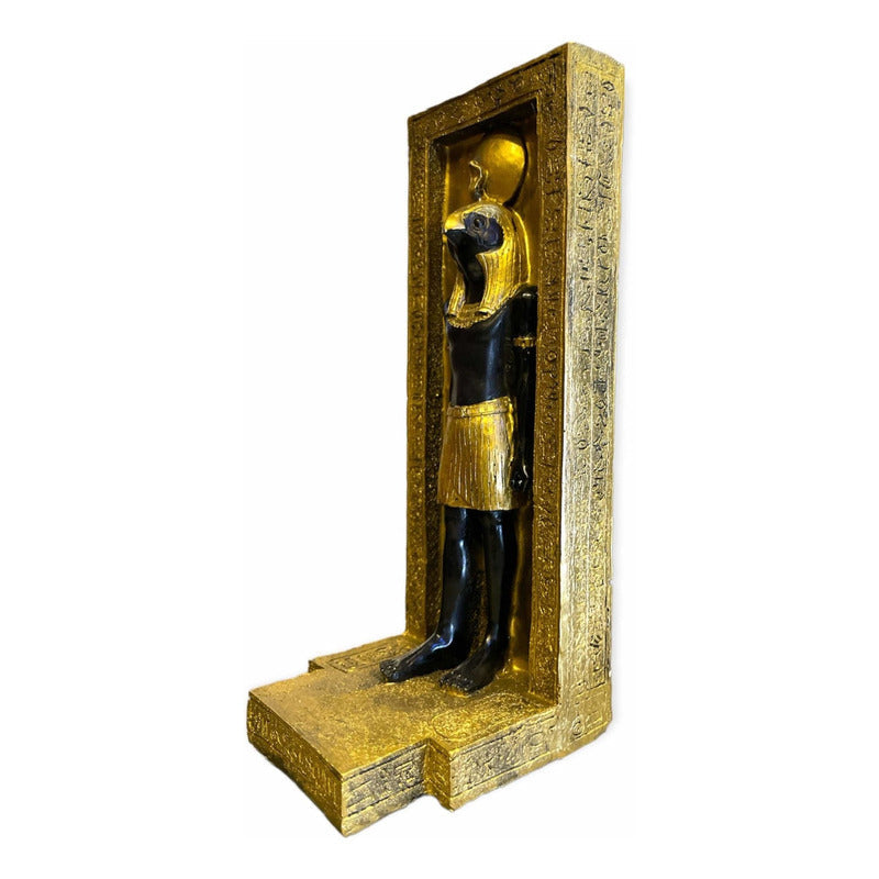 Horus Portal Dios Egipcio 23x9x9.5cm Escultura Dorado Oscuro