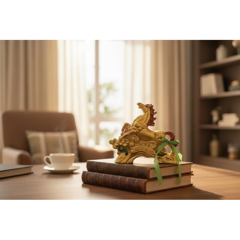 Caballo Del Año Chino Figura De Resina 6.5x8x2.5cm Dorado