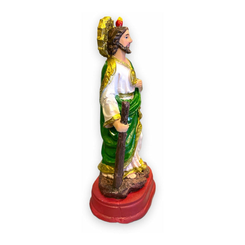 San Judas Tadeo Escultura D Resina Hecho A Mano 14.4x5x6.4cm Verde/blanco
