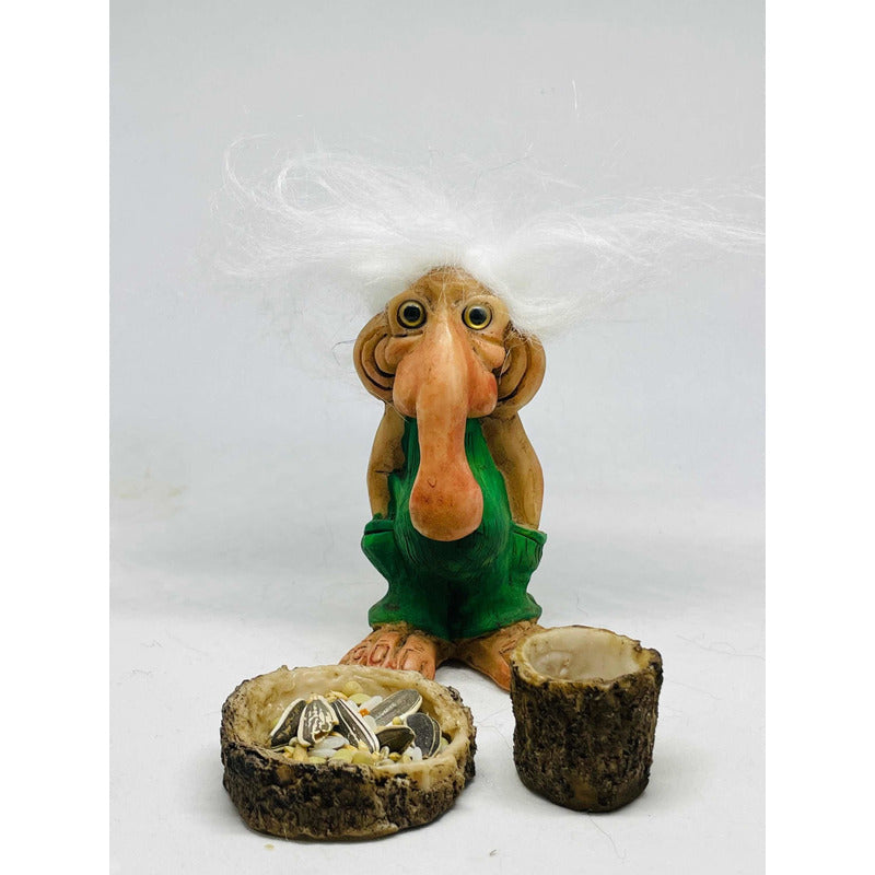 Troll Bondad + Comedero 9cm Figura De Resina Nacional Verde
