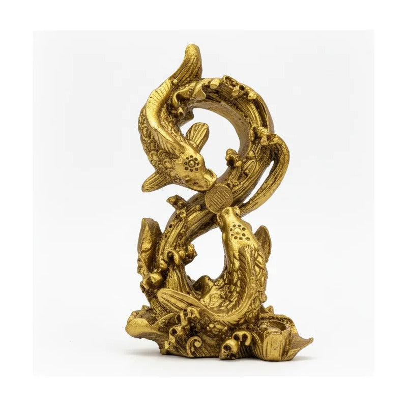 Figura Peces Koi Dorados Feng Shui 14cm Abundancia Dorado