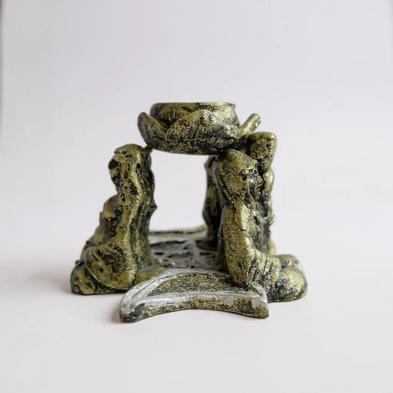 Triple Diosa Escultura De Resina Cascada De Humo 7cm Altura Oro Viejo