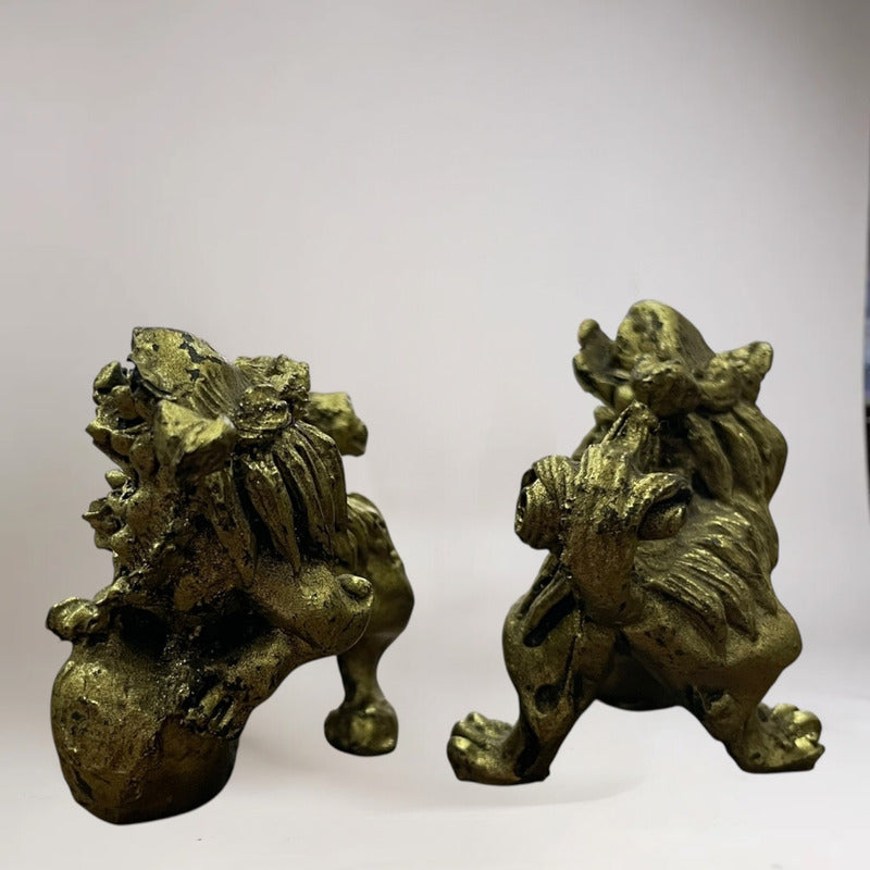 Figura De Resina De Los Perros Fu Protección Para Feng Shui Dorado