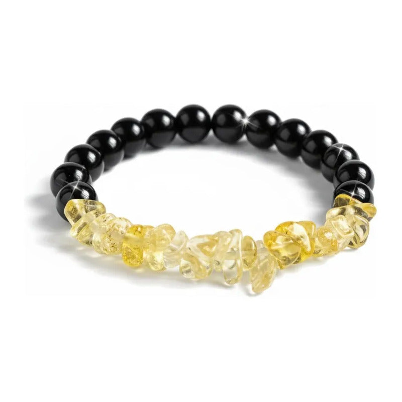 Pulsera De Citrino Natural Hereje Original. Amarillo Negro 17 Cm 18 Cm