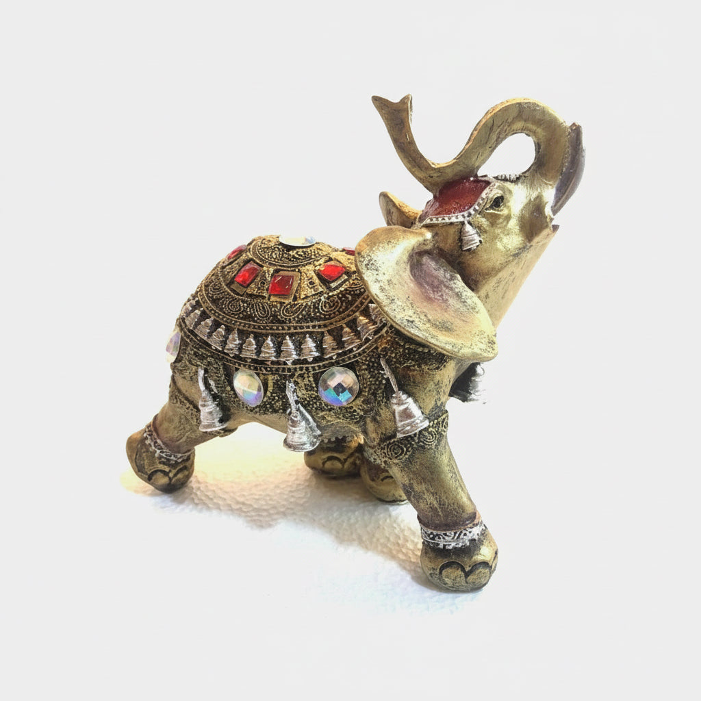 Elefante Dorado Pedrería 15 cm de alto - Figura Decorativa Feng Shui