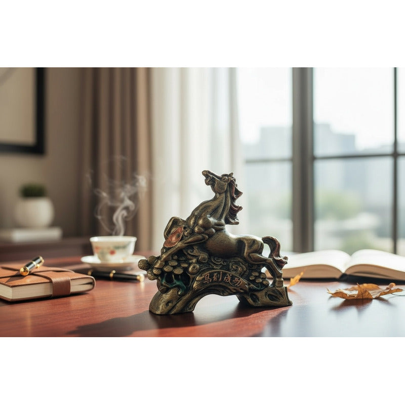 Caballo Del Año Chino Figura De Resina 6.5x8x2.5cm Dorado