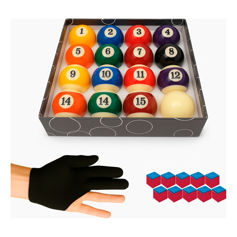 Bolas de Billar + 1 Guante + 10 Tizas