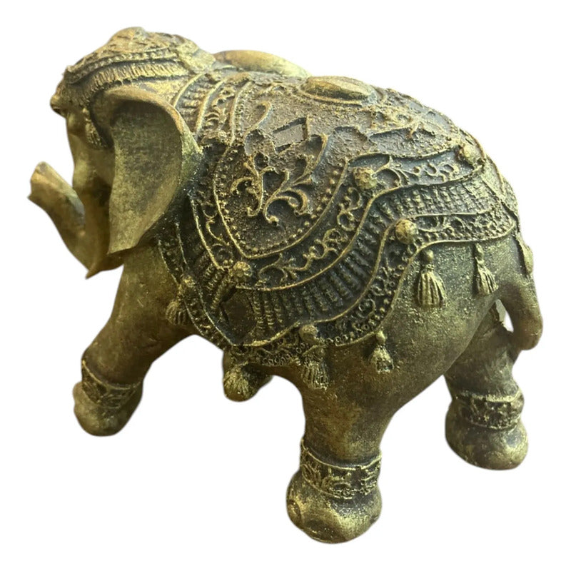 Figura Elefante Hindú Dorado Decoración Suerte 10cm Dorado Oscuro