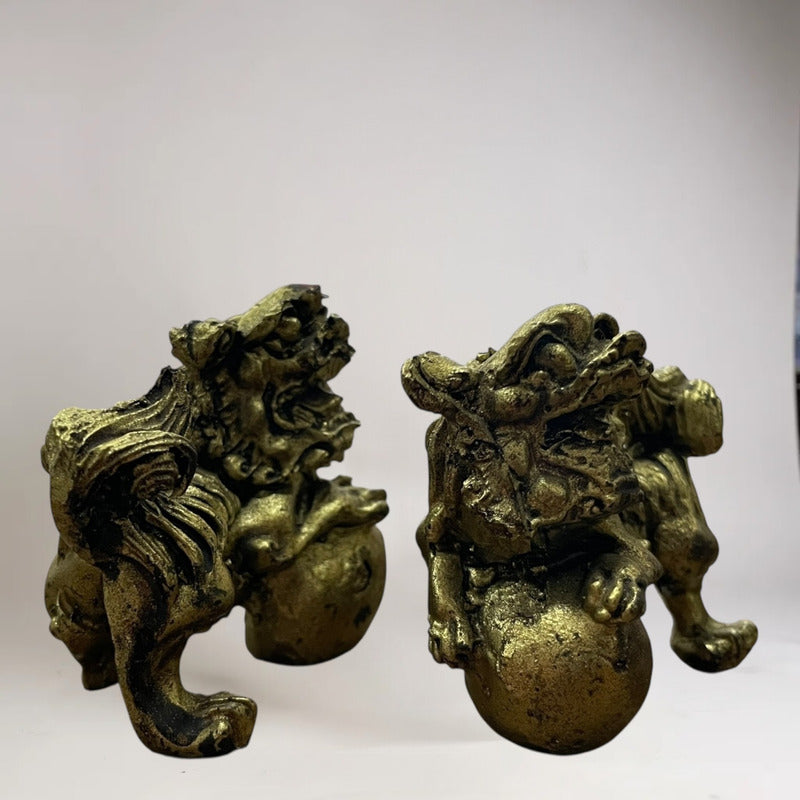 Figura De Resina De Los Perros Fu Protección Para Feng Shui Dorado