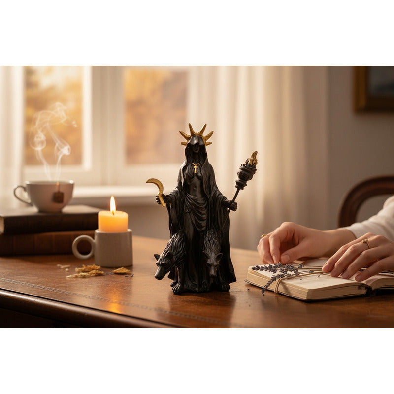 Hecate Estatua De Resina De 16cm De Altura Con Lobos