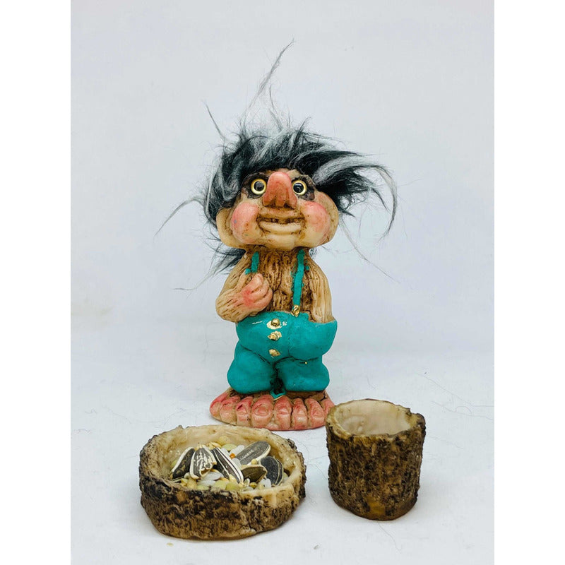 Troll Amistad + Comedero 9cm Figura De Resina Nacional Azul Verde