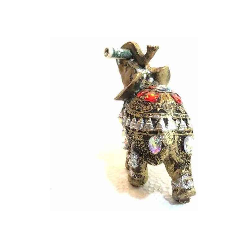 Elefante Abundancia Con Billete Y Pedrería 7.5 Cm Dorado Oscuro