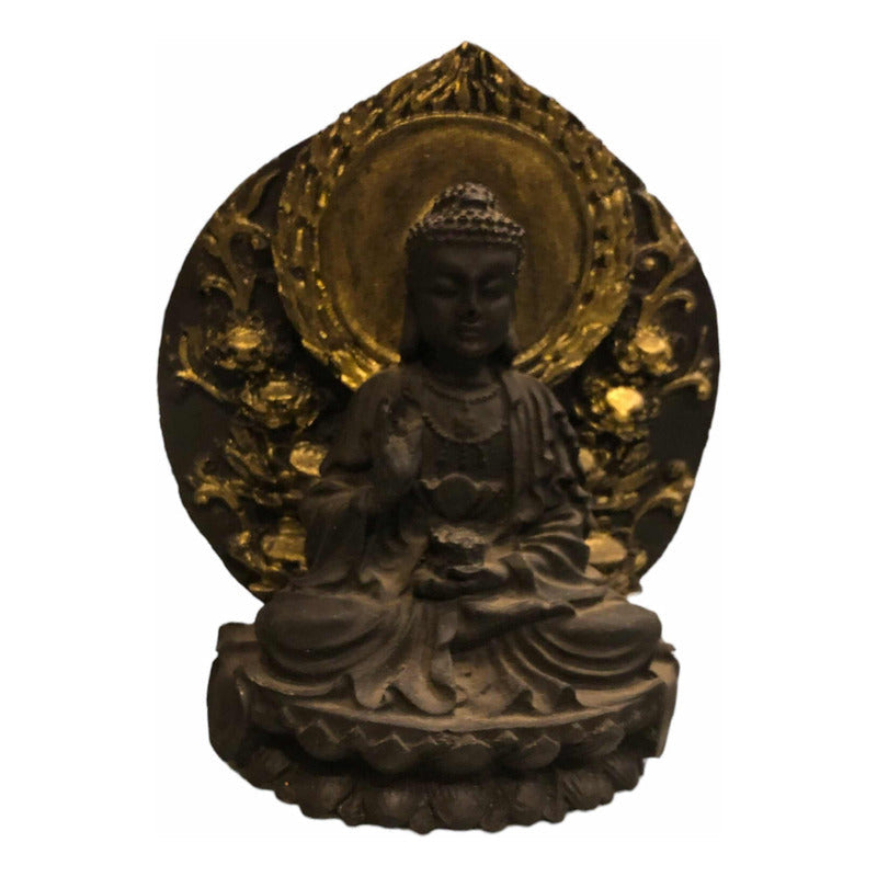 Buda Con Círculo 12 Cm Figura De Resina Negro