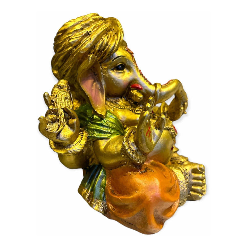 Ganesh Turbante Escultura D Resina Hecho A Mano 15.5x17x13cm