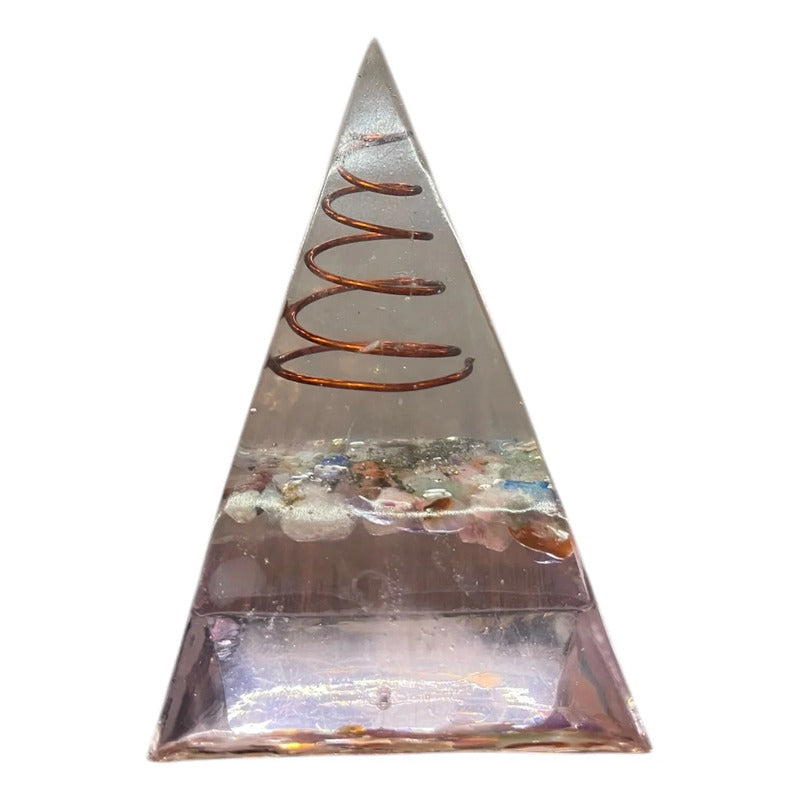 Pirámide De Orgonita 7cm Con Cuarzo Rosa Y Cobre Rosa Claro