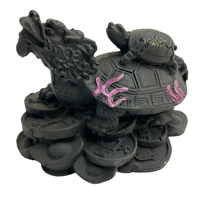 Tortuga Dragon Negra Feng Shui Cura Pequeña 6 Cm Alto Negro