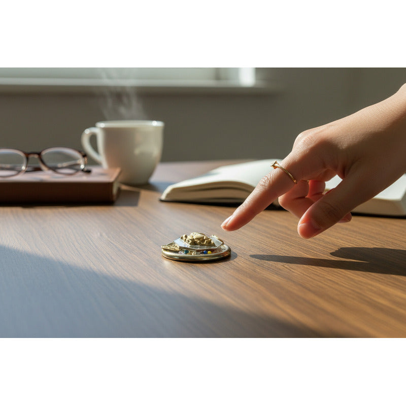 Caballo En Espejo En Argolla Figura De Resina 4.5cm Diametro Dorado Fengshui Line