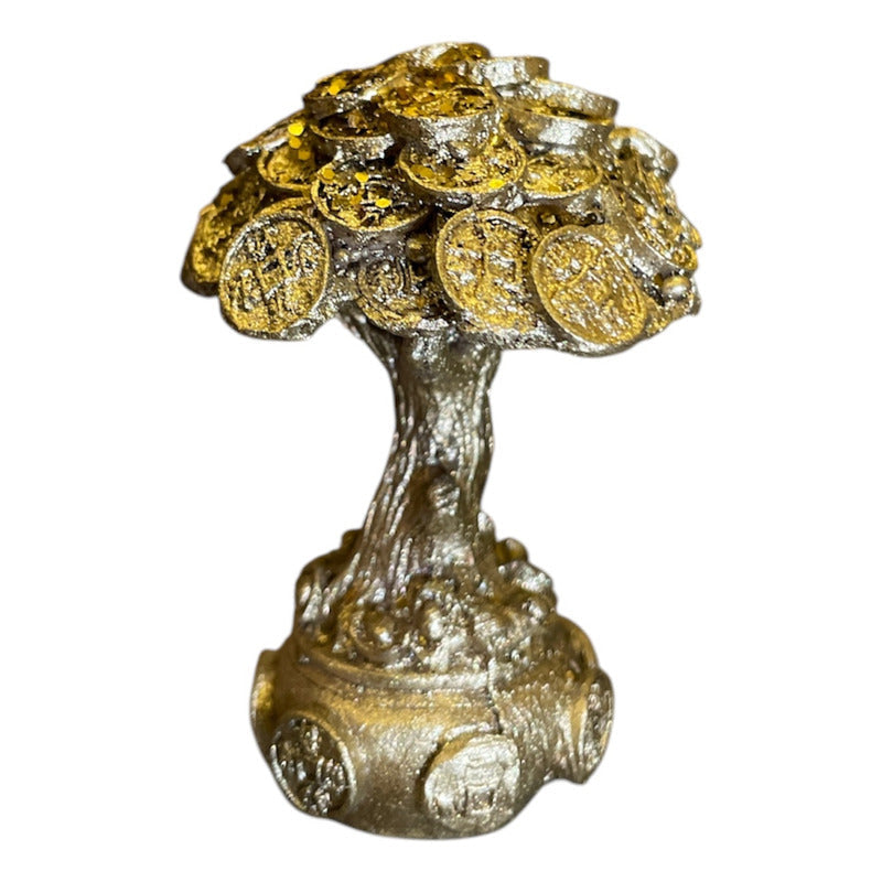Árbol De Monedas 7cm Figura De Resina Para La Abundancia Dorado