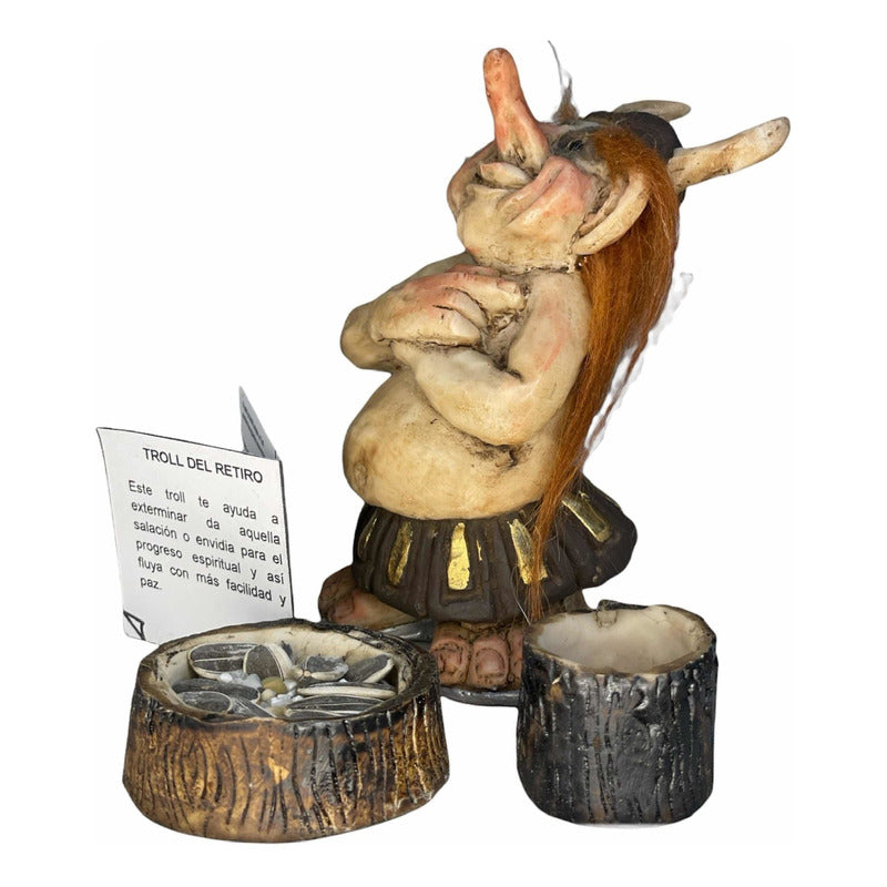 Troll Del Retiro + Comedero + Semillas + Tarjetas 12 Cm Alto Café