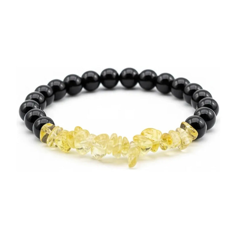 Pulsera De Citrino Natural Hereje Original. Amarillo Negro 17 Cm 18 Cm