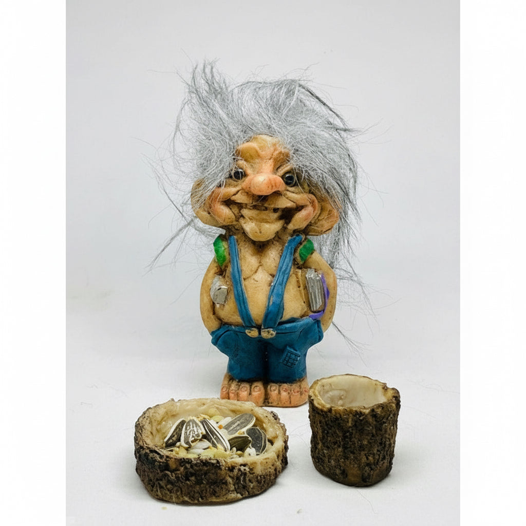 Troll Estudio Niño + Comedero 10 Cm Figura De Resina. Azul