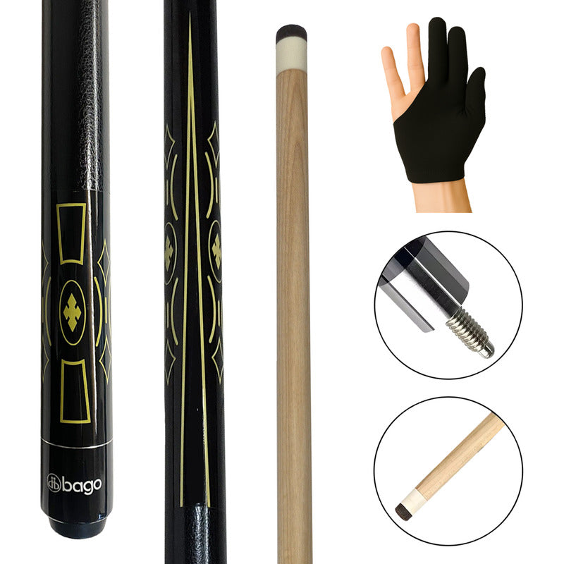 Taco De Billar Desarmable Negro con Dorado + Guante De Regalo