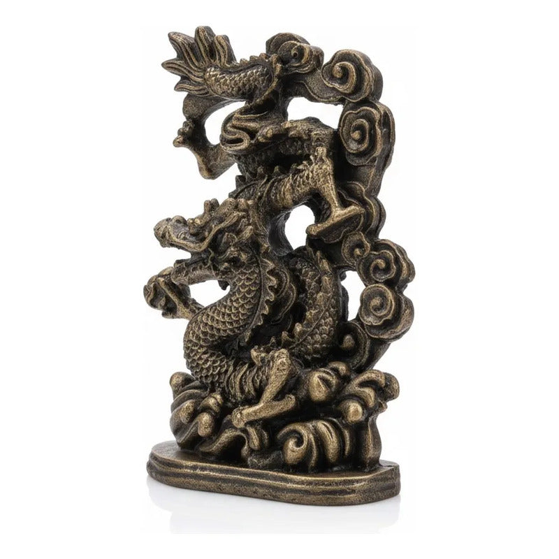 Figura Dragón Chino Feng Shui Para Abundancia 13cm Dorado