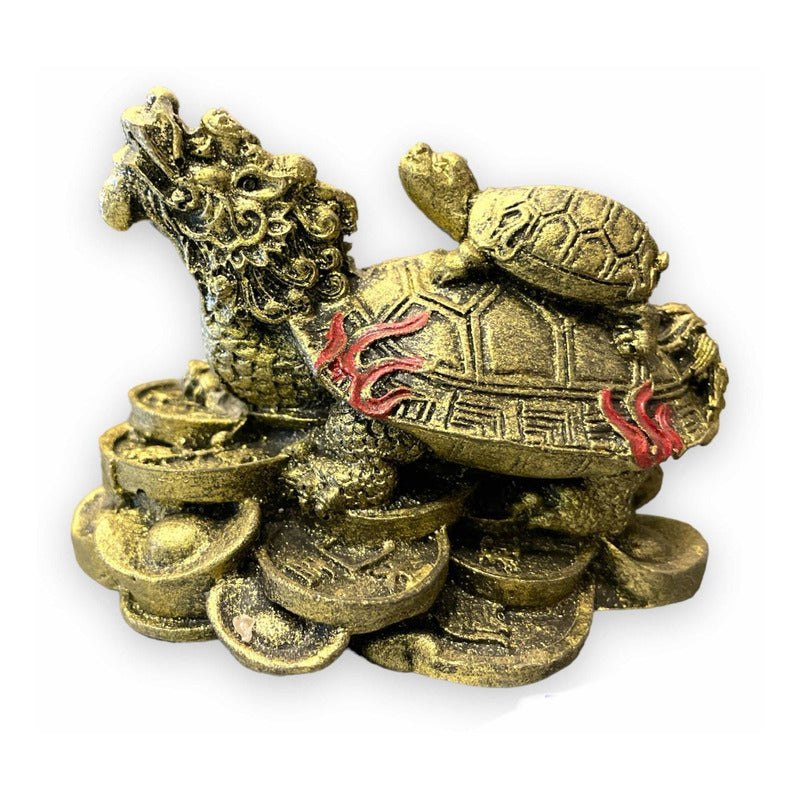 Tortuga Dragón Resina Guardián De La Riqueza Nacional 4cm Dorado