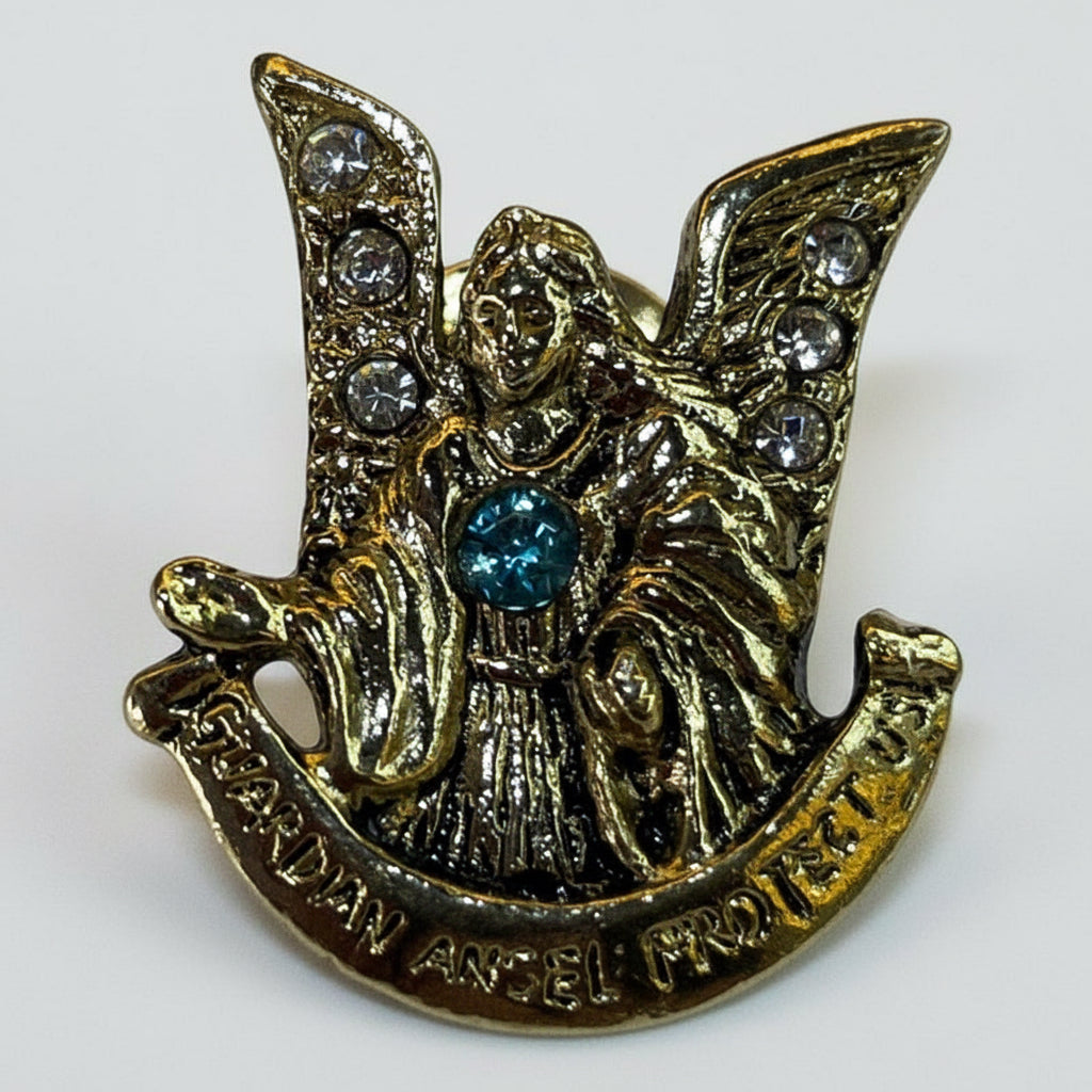 Angel Protector  Pin Baño De Oro Prendedor Cubierto De Laca Dorado