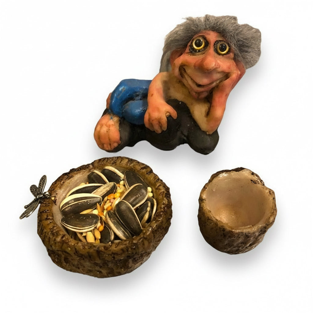 Troll Felicidad + Comedero 9cm Figura De Resina Nacional. Variado
