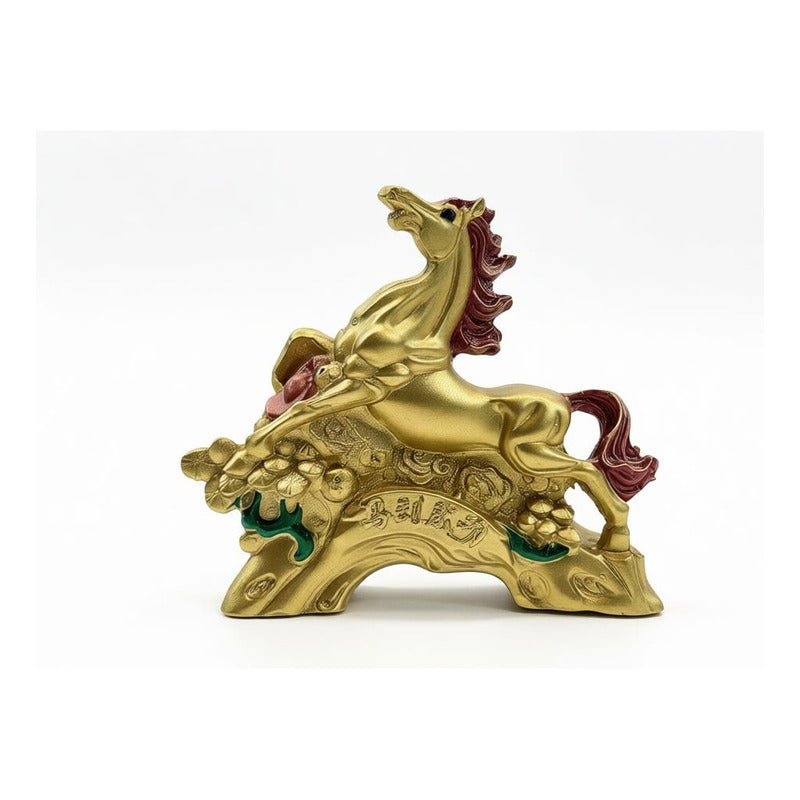 Caballo Del Año Chino Figura De Resina 6.5x8x2.5cm Dorado